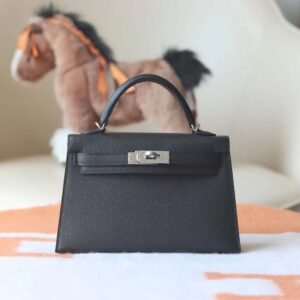 HERMES Mini Kelly ll 19CM Black Epsom Leather Silver Hardware New