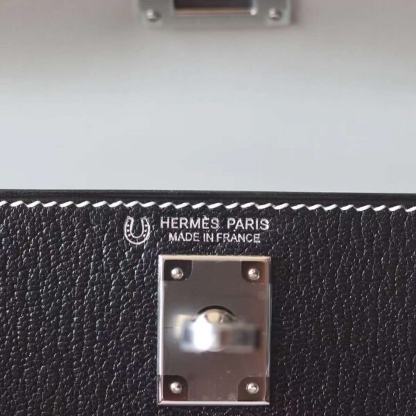 HERMES Mini Kelly ll 19CM Chever Leather Noir/Pearl Grey PHW