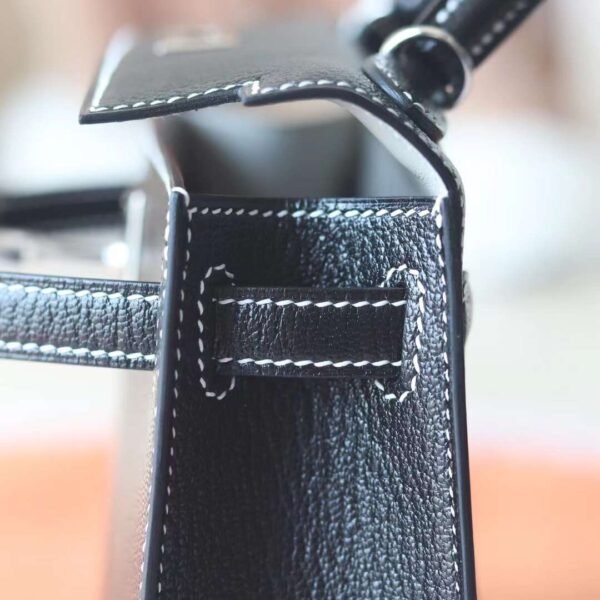 HERMES Mini Kelly ll 19CM Chever Leather Noir/Pearl Grey PHW