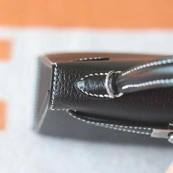 HERMES Mini Kelly ll 19CM Chever Leather Noir/Pearl Grey PHW
