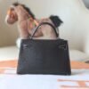 HERMES Mini Kelly ll 19CM Chever Leather Noir/Pearl Grey PHW