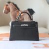 HERMES Mini Kelly ll 19CM Chever Leather Noir/Pearl Grey PHW