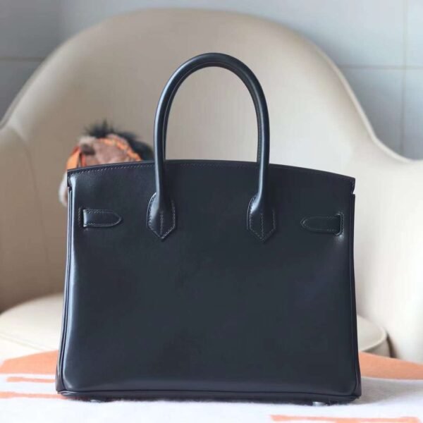 HERMES Birkin 30CM Box Leather Stamp W CK89 Noir Silver Hardware