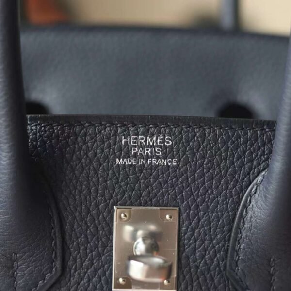HERMES Birkin 25CM Togo Leather 2Z Blue Nuit Stamp B Silver Hardware