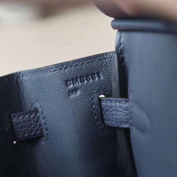 HERMES Birkin 25CM Togo Leather 2Z Blue Nuit Stamp B Silver Hardware