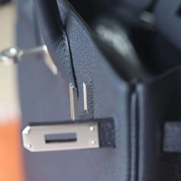 HERMES Birkin 25CM Togo Leather 2Z Blue Nuit Stamp B Silver Hardware