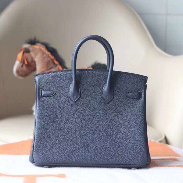 HERMES Birkin 25CM Togo Leather 2Z Blue Nuit Stamp B Silver Hardware