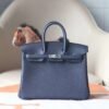 HERMES Birkin 25CM Togo Leather 2Z Blue Nuit Stamp B Silver Hardware