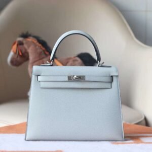 HERMES Kelly 25CM Epsom Leather 8U Blue Glacier Silver Hardware Top quality