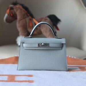 HERMES Mini Kelly ll 19CM 8U Blue Glacier Silver Hardware New