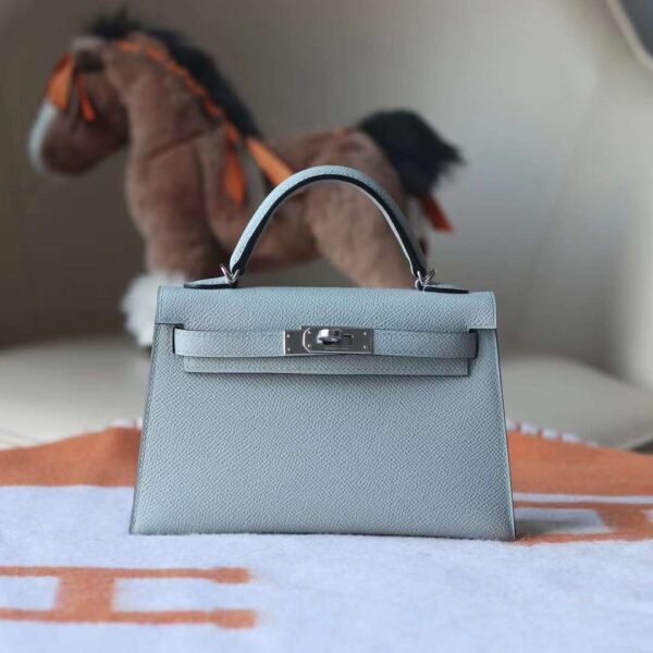 HERMES Mini Kelly ll 19CM 8U Blue Glacier Silver Hardware New
