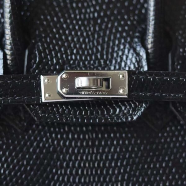 HERMES Birkin 20CM CK89 Noir Lizard Leather Silver Hardware