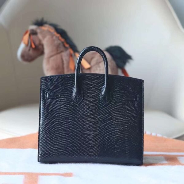 HERMES Birkin 20CM CK89 Noir Lizard Leather Silver Hardware