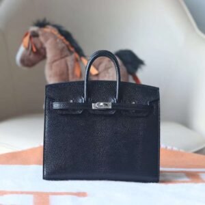 HERMES Birkin 20CM CK89 Noir Lizard Leather Silver Hardware
