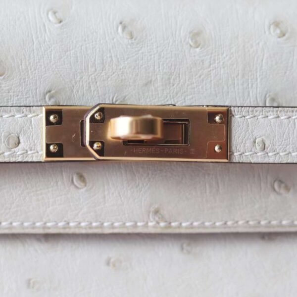 Hermes Kelly Pochette 22CM Ostrich Leather 3C Parchemin Gold Hardware