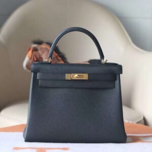 Hermes Kelly 28CM Togo Leather CK89 Noir Original Gold Hardware