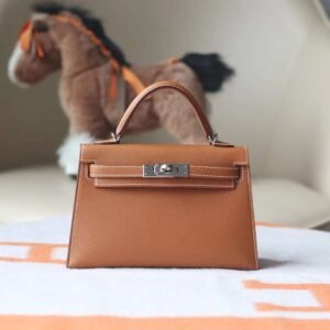 CK37 Gold Mini Kelly Bag Epsom Leather Silver Hardware