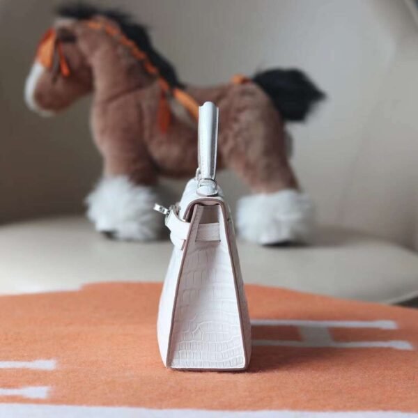 New Mini Kelly I2 Nata Matter Crocodile Leather Silver Hardware