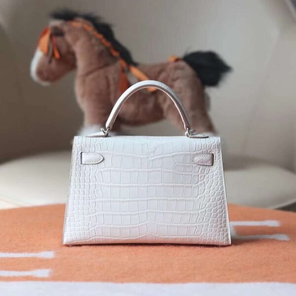 New Mini Kelly I2 Nata Matter Crocodile Leather Silver Hardware