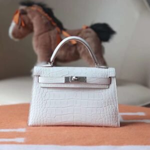 New Mini Kelly I2 Nata Matter Crocodile Leather Silver Hardware
