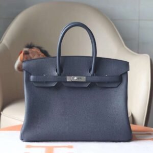 HERMES Birkin 35CM Stamp W Togo Blue Nuit Silver Hardware