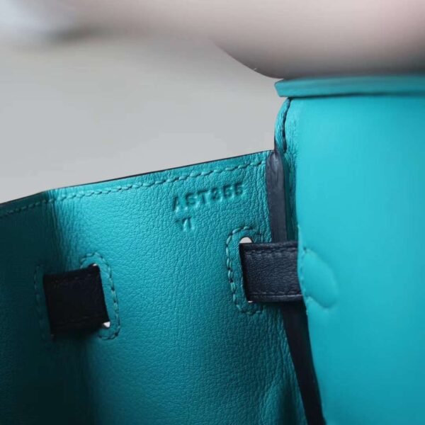 HERMES Birkin 25CM Swift Noir/Blue Paon Stamp A Silver Hardware