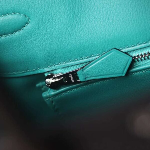 HERMES Birkin 25CM Swift Noir/Blue Paon Stamp A Silver Hardware