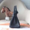 HERMES Birkin 25CM Swift Noir/Blue Paon Stamp A Silver Hardware
