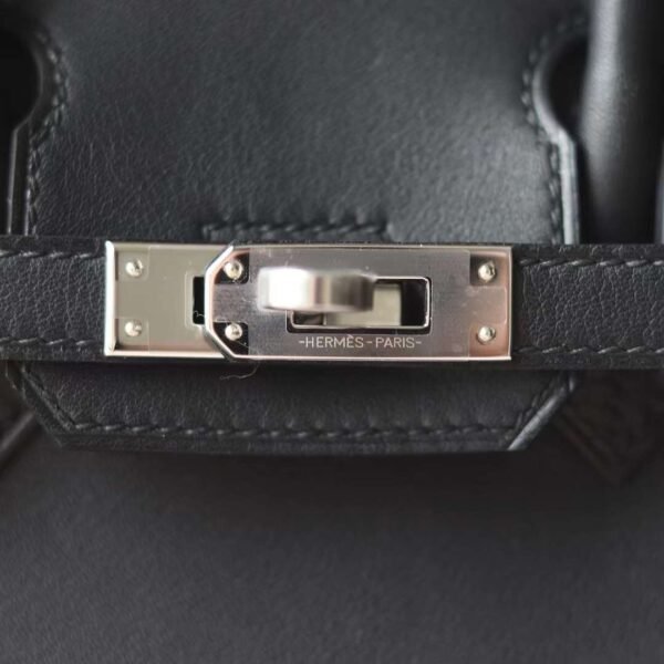 HERMES Birkin 25CM Swift Noir/Blue Paon Stamp A Silver Hardware