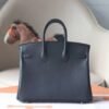 HERMES Birkin 25CM Swift Noir/Blue Paon Stamp A Silver Hardware