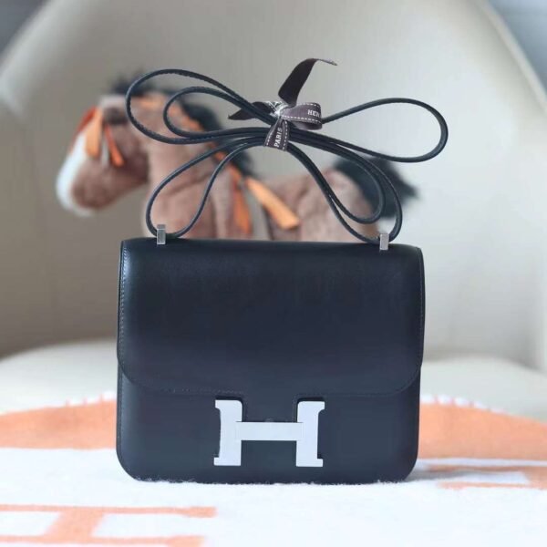 HERMES Constance 1-18 19CM Box Leatr CK89 Noir Silver Hardware