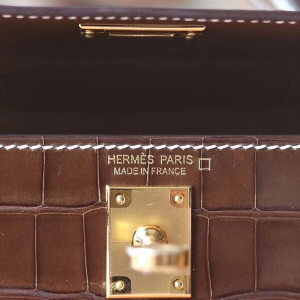 HERMES Mini Kelly ll Ficelli Stamp W Shiny Crocodile GHW