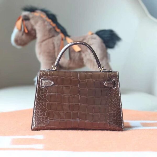 HERMES Mini Kelly ll Ficelli Stamp W Shiny Crocodile GHW