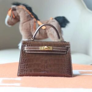 HERMES Mini Kelly ll Ficelli Stamp W Shiny Crocodile GHW