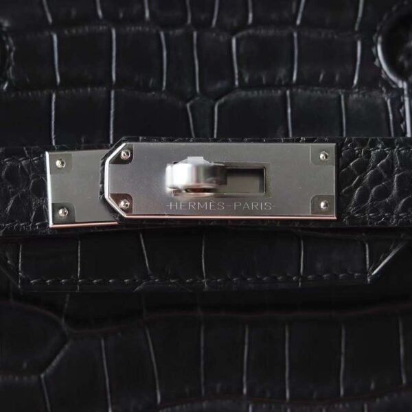 HERMES Birkin 30CM CK89 Noir Matter Crocodile Stamp U Silver Hardware