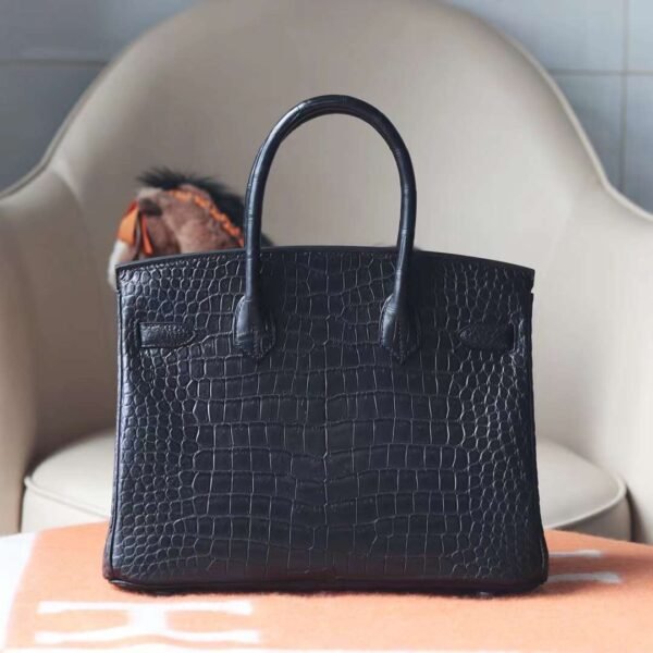 HERMES Birkin 30CM CK89 Noir Matter Crocodile Stamp U Silver Hardware