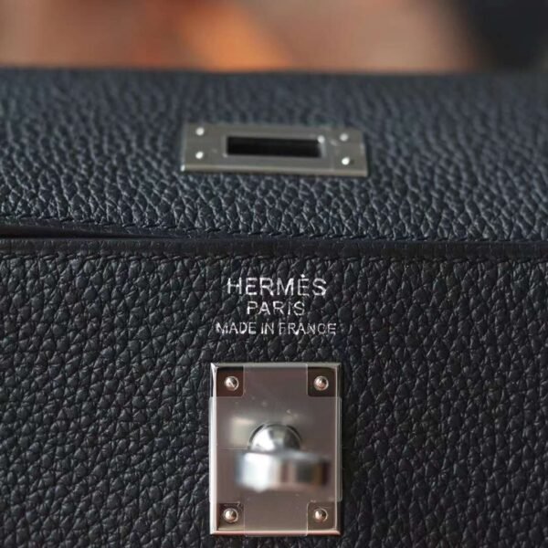HERMES Kelly 25CM Togo Leather CK89 Noir Silver Hardware