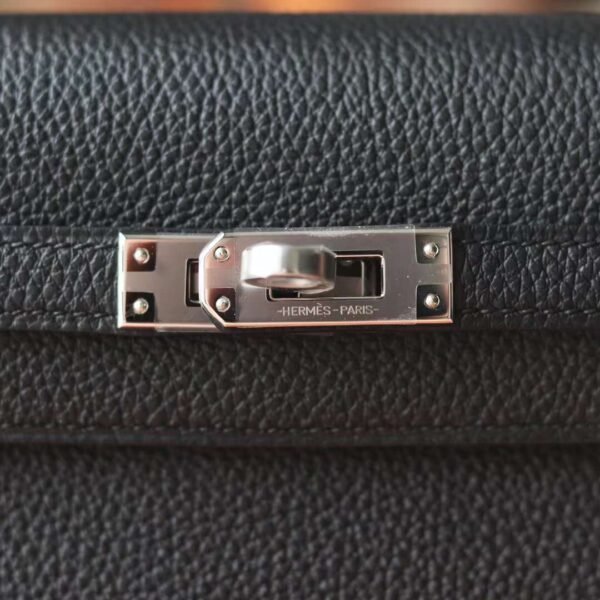 HERMES Kelly 25CM Togo Leather CK89 Noir Silver Hardware