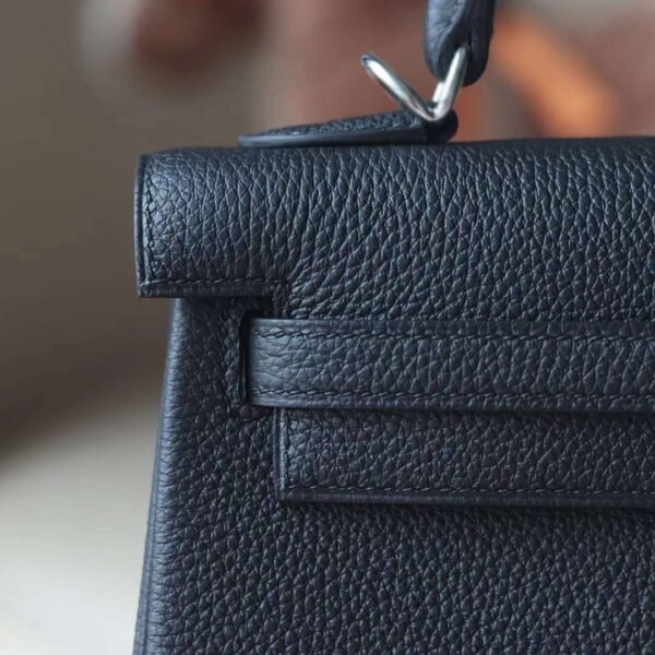 HERMES Kelly 25CM Togo Leather CK89 Noir Silver Hardware