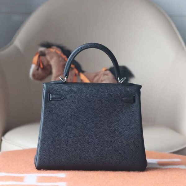 HERMES Kelly 25CM Togo Leather CK89 Noir Silver Hardware