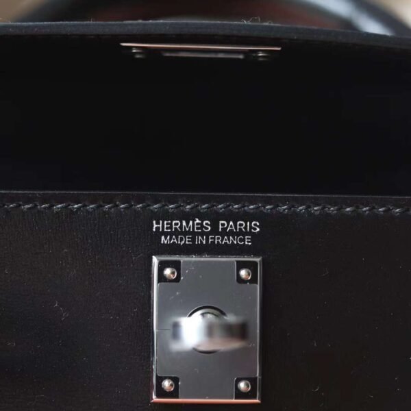 HERMES Mini Kelly Box Leather 89 Noir Silver Hardware