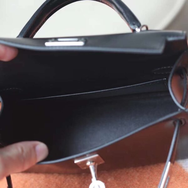 HERMES Mini Kelly Box Leather 89 Noir Silver Hardware