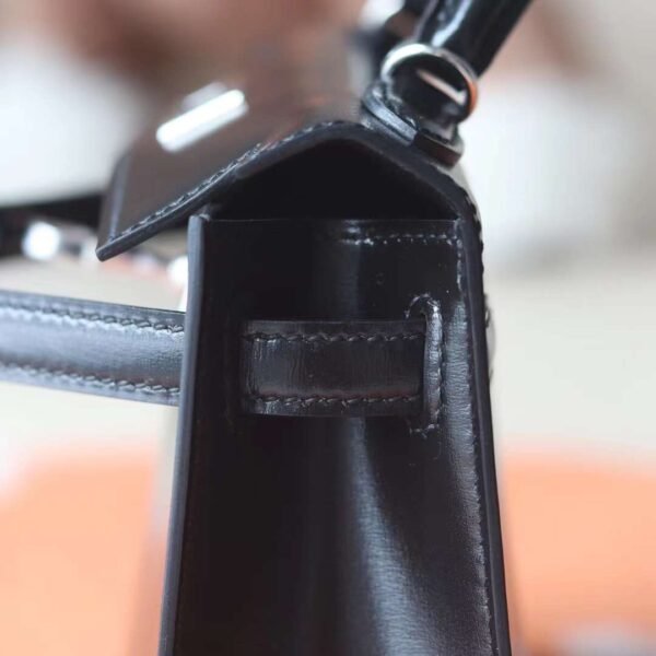 HERMES Mini Kelly Box Leather 89 Noir Silver Hardware