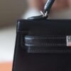 HERMES Mini Kelly Box Leather 89 Noir Silver Hardware
