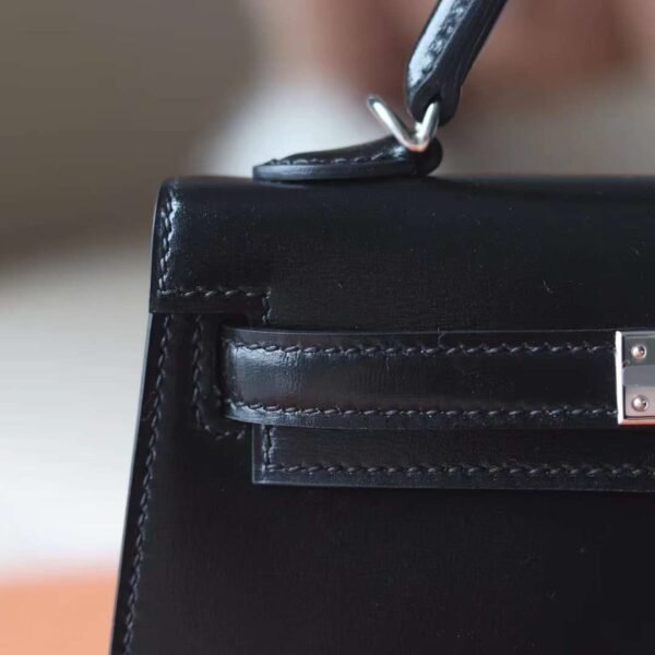 HERMES Mini Kelly Box Leather 89 Noir Silver Hardware