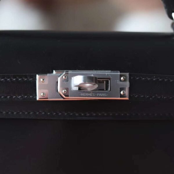HERMES Mini Kelly Box Leather 89 Noir Silver Hardware