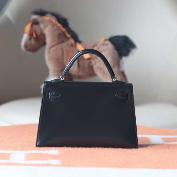 HERMES Mini Kelly Box Leather 89 Noir Silver Hardware