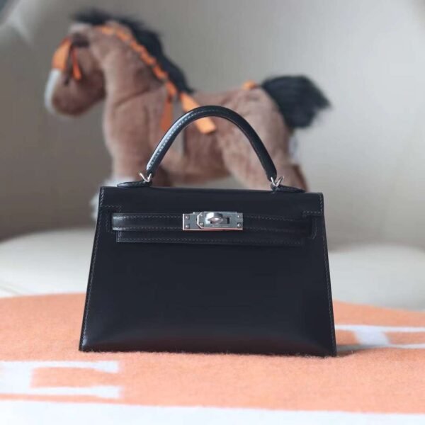 HERMES Mini Kelly Box Leather 89 Noir Silver Hardware