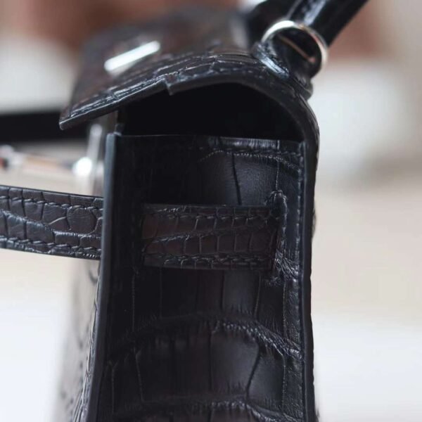 HERMES Mini Kelly ll 89 Black Matter Crocodile Silver Hardware