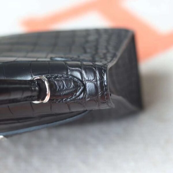 HERMES Mini Kelly ll 89 Black Matter Crocodile Silver Hardware